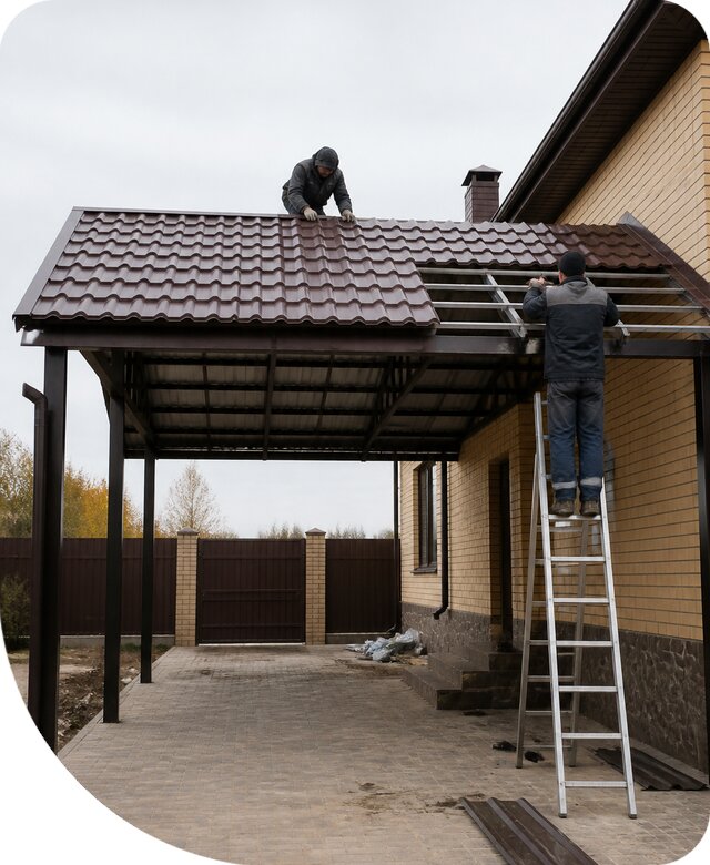 Изготовление навеса из металлочерепицы в Партизанске под ключ